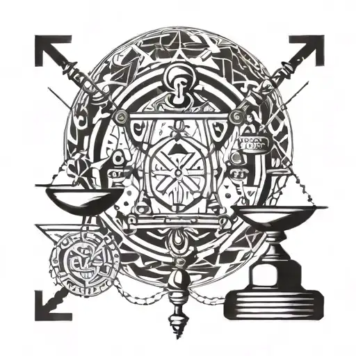 A Geometric Design Incorporating The Libra Symbol And Elements Of Balance