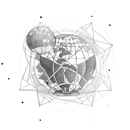 A Globe With A Plane Encircling It In A Geometric Style