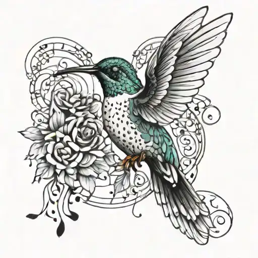 Hummingbird With Music Notes Intertwined In Its Wings