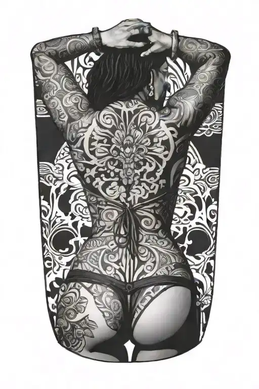 Black Woman Sexy Bikini With Knife Back Facing Away