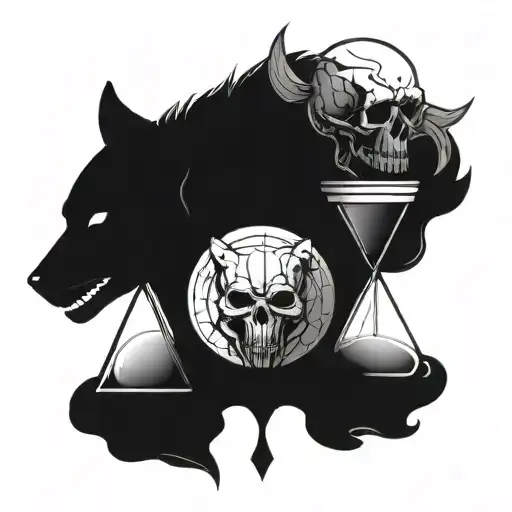 Skull And Wolf And Hourglass Tattoo Design Inspired
