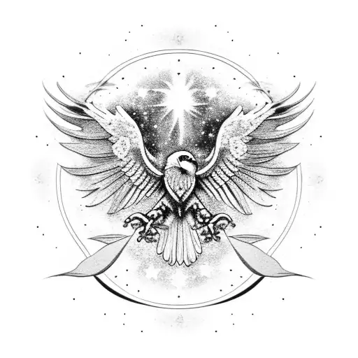 Blackwork Tattoo Of A Traditional American Eagle With Galaxies Inside Its Wings