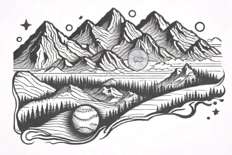 Mountain Range With Baseball As The Sun