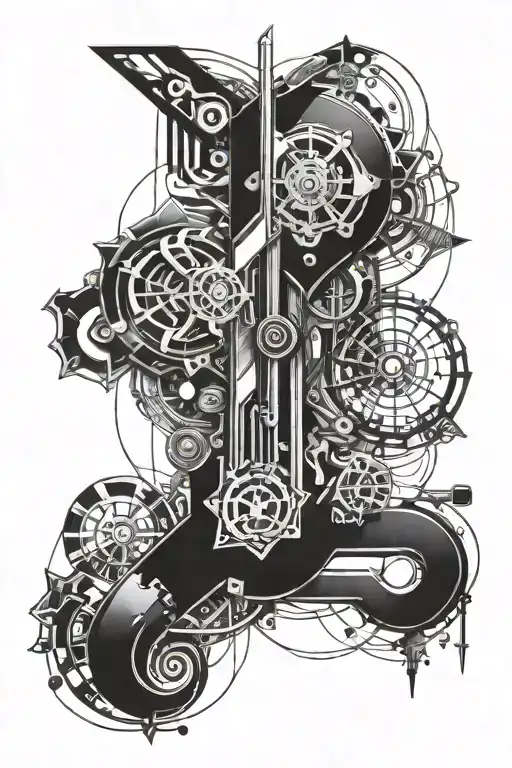An Abstract Tattoo Design Combining Elements Of Bdsm With Artistic And Mechanical Motifs