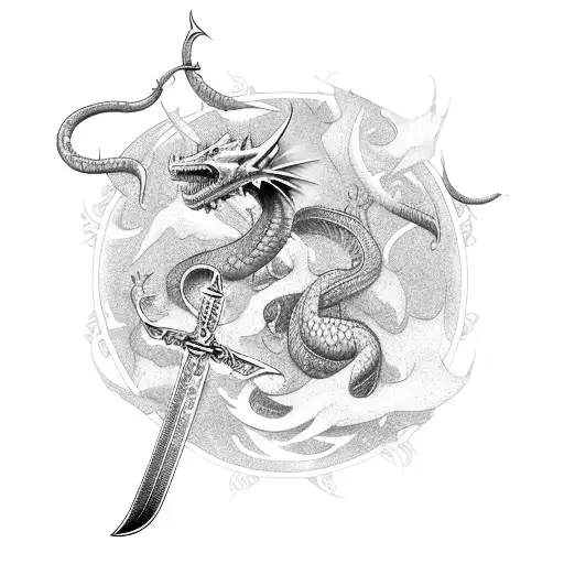 Sword With 2 Dragons Around The Blade