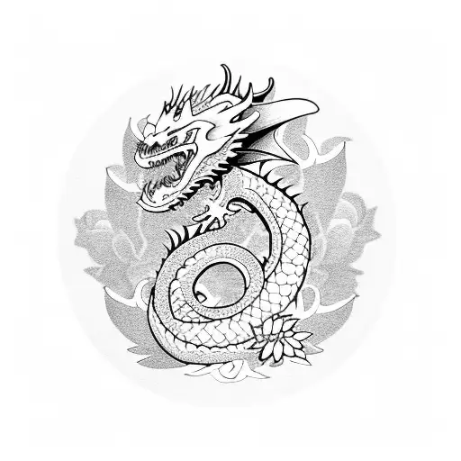 Dragon With Cute Flowers