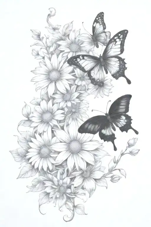 Vines Thorns Growing Up With A Butterfly's And Daisy Flowers