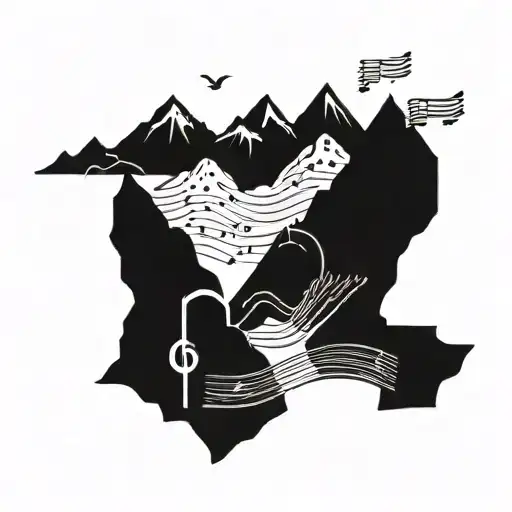 A Silhouette Of A Mountain Range With Music Notes Intertwined Within The Peaks