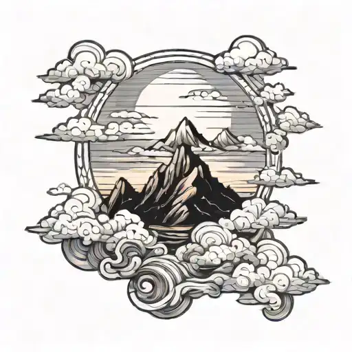 A Mountain Landscape With A Sunset Sky And A Hidden Message From A Gospel Song In The Clouds