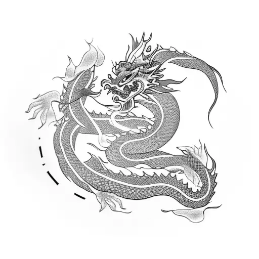 Chinese Dragon With Koi Fish And Cherry Blossoms