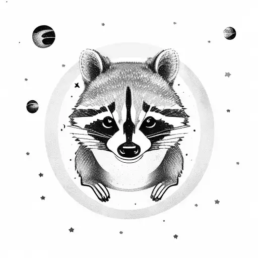 Raccoon With Orca Floating In Outer Space With Stars