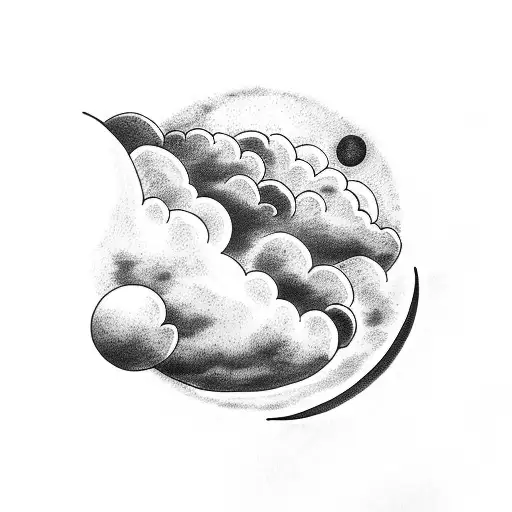 Clouds With A Moon And Sun