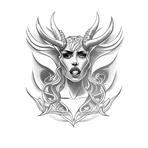 Beautiful Woman With A Split Tongue And Demon Horns