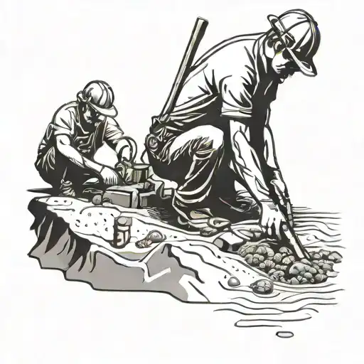 Construction Worker Building A Sandcastle On A Golf Course Under The Sun