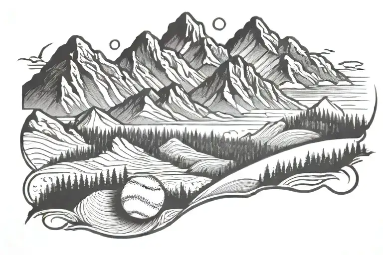Mountain Range With Baseball As The Sun