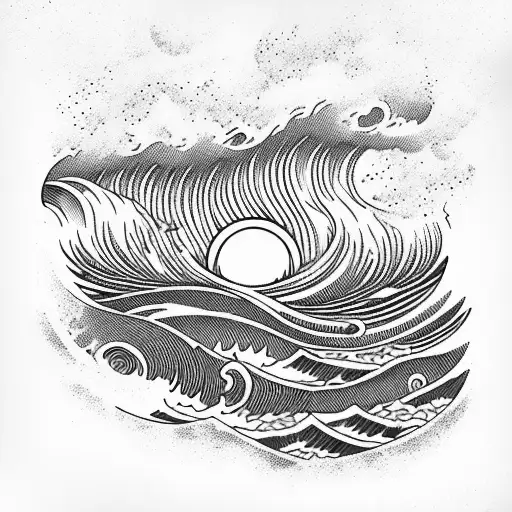 Ocean Wave With Black Hole Sun Above It