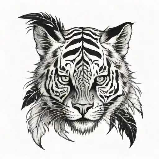 A Sugar Skull With A Tiger Pattern And Feathers As Decoration