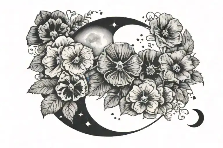 Moon Phases With Pansy Flowers And The Number 2017
