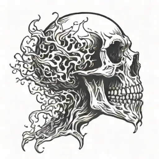 A Skull With Flames Licking Up From The Jawline