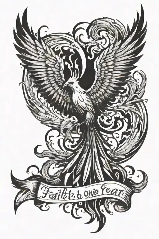 A Majestic Phoenix Rising From The Ashes With The Quote 'Faith Over Fear'