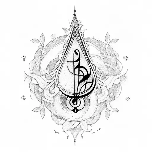 A Tattoo Design Featuring An Open Book Surrounded By Musical Notes And A Mysterious Witch Silhouette