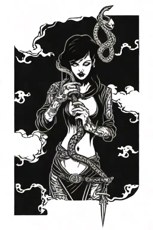Lilith Holding A Snake And A Dagger In A Mysterious Pose