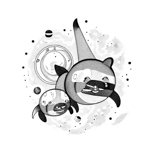 Raccoon And Orca In Outer Space With Planets