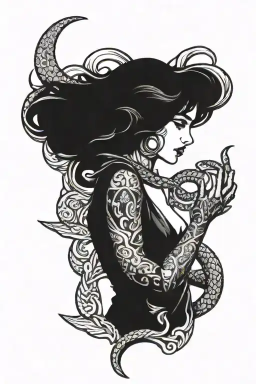Lilith Holding A Snake And A Dagger In A Mysterious Pose