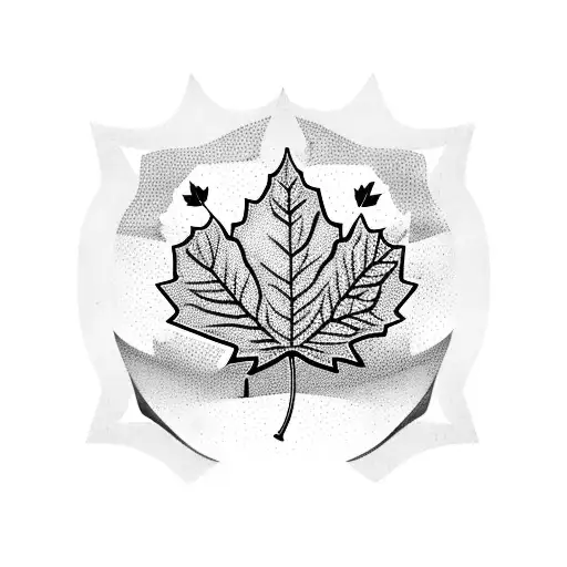 Maple Leaf With Mountains On The Inside And Hockey Sticks Behind It