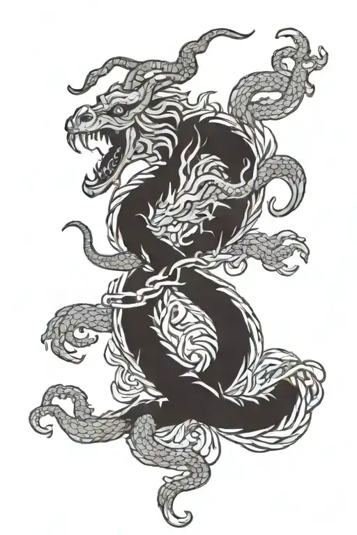 Ram Fighting A Chinese Dragon Intertwined Symbolizing Internal Strife