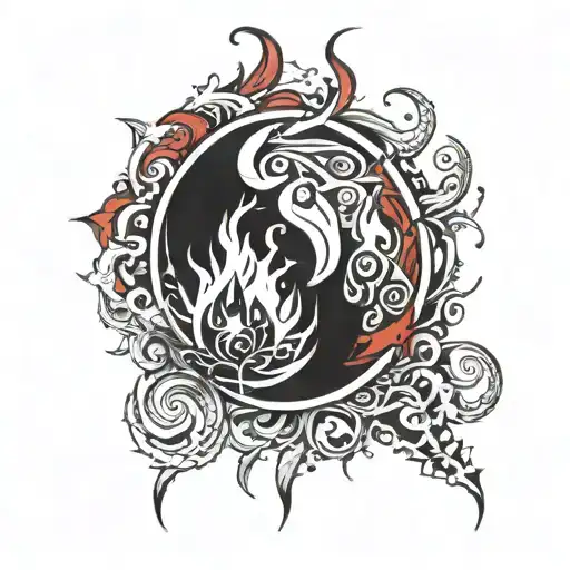 Black And Red Fire Type Tattoo Design Representing