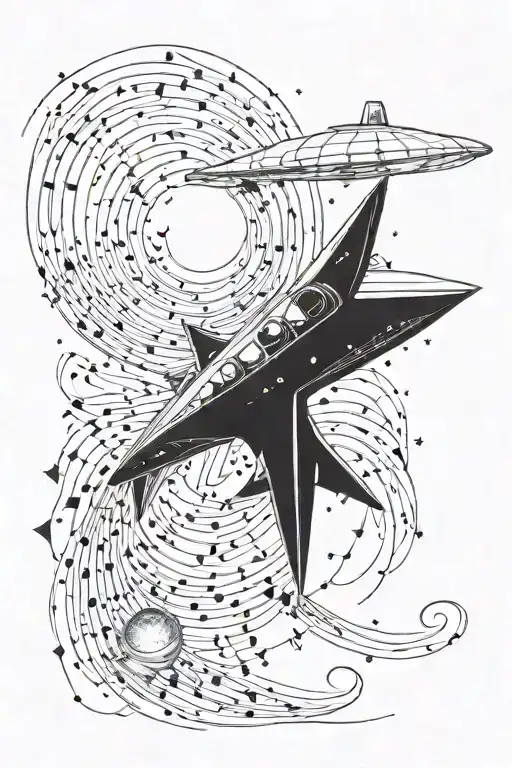 A Futuristic Spaceship Flying Through A Galaxy Made Of Musical Notes