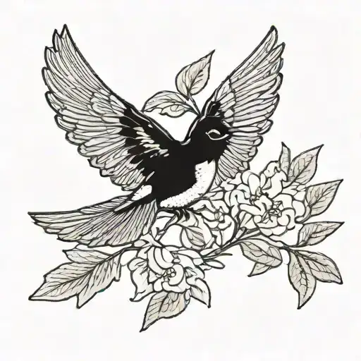 Embroidered Lace Patch With Black Swallow And Flower Motifs