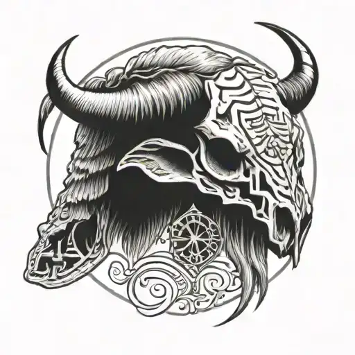 Native Buffalo Skull With The Letters Htp Incorporated