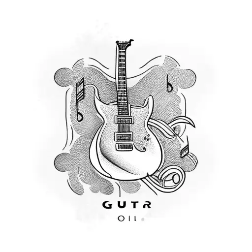 A Guitar Made Up Of Musical Notes And The Number 27