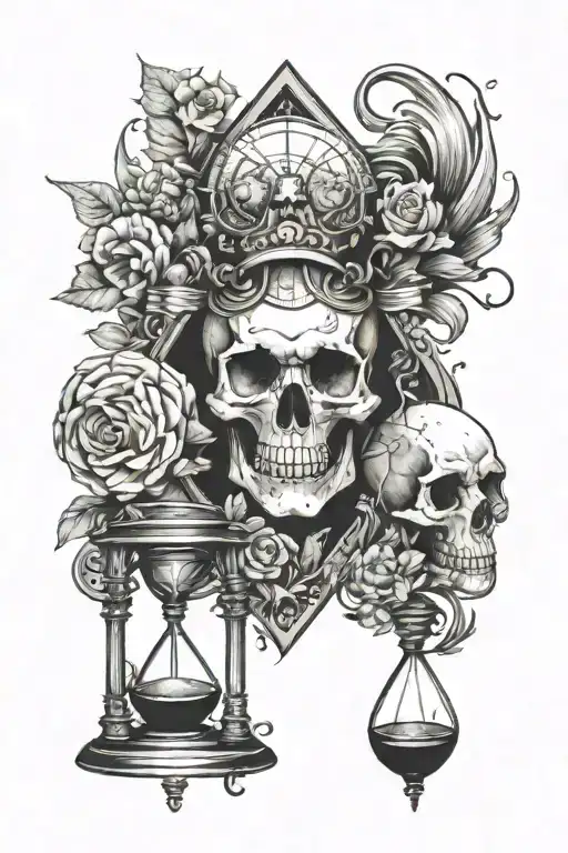 Skull And Wolf And Hourglass Tattoo Design Inspired