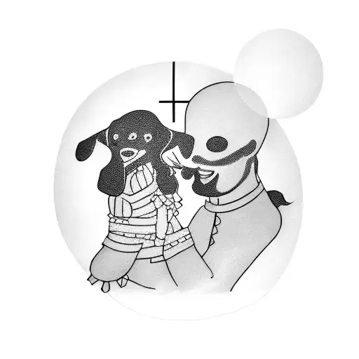 Family With Dog Silhuette Sun Down