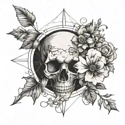 A Compass Rose Intertwined With A Skull And Wilted Flowers