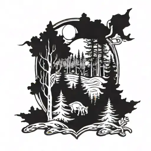 A Detailed Forest Landscape With A Hidden Firefighter Emblem Incorporated Into The Design