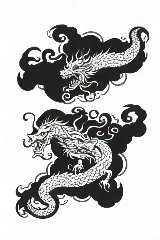 Mythical Ram Fighting A Chinese Dragon Intertwined