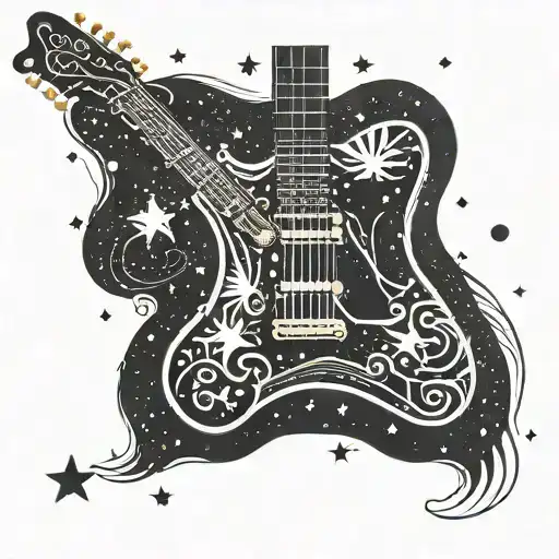 A Guitar Morphing Into An Ak Gun Surrounded By A Galaxy Of Stars