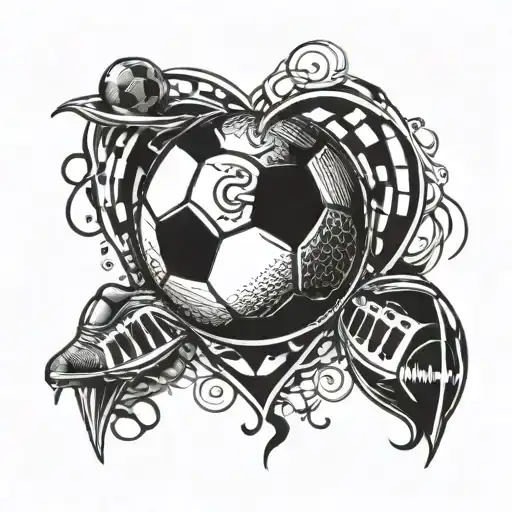 Football Love Heart Tattoo Design Featuring Elements