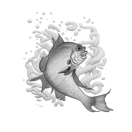 An Underwater Scene With A Mix Of Realistic And Fantasy Fish Inspired By Anime