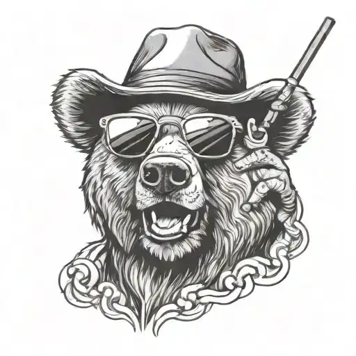 Happy Beach Bear With Sunglasses And Cap And Cigar