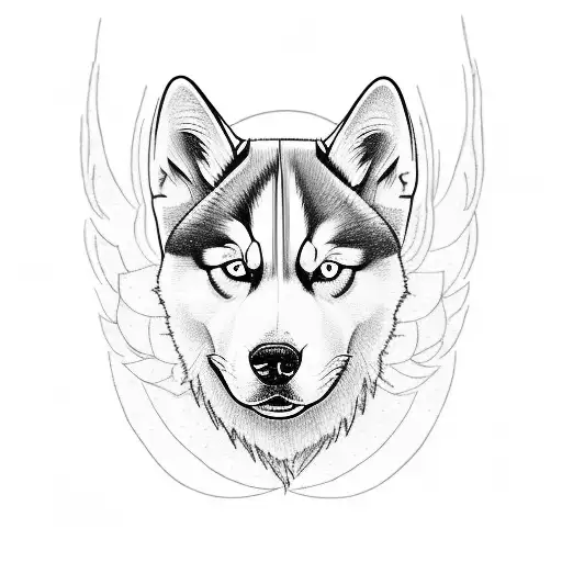 Husky Dog With Phoenix Bird