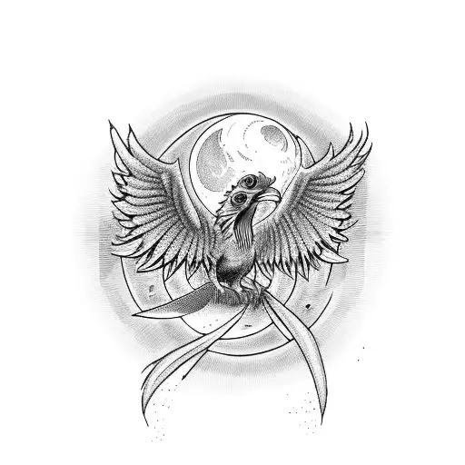 Phenix Bird With Quater Moon