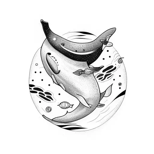 Whale Swimming Through A Galaxy Filled With Constellations