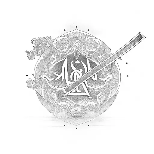 The Word Honor In Japanese With A Katana Through It