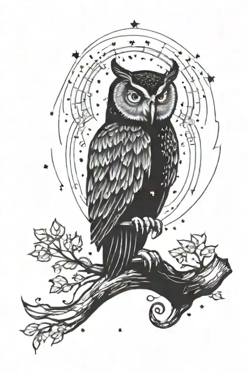 A Celestial Owl Perched On A Crescent Moon With Stars In The Background