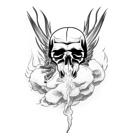 Skull-headed Raven On Fire With A Ghost Specter